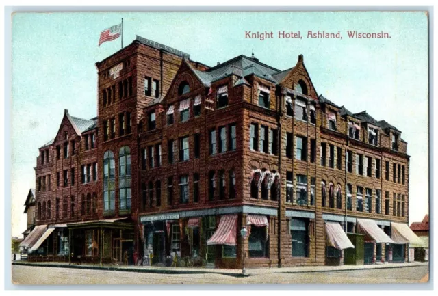 c1910 Knight Hotel Exterior Building Ashland Wisconsin Vintage Antique Postcard