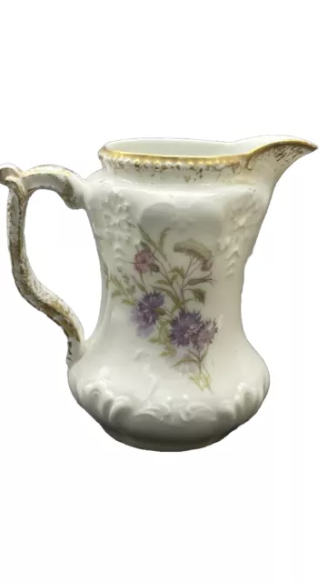 Pot À Lait 1900 Porcelaine De Limoges à décor de chardons fleurs mauves & or 2