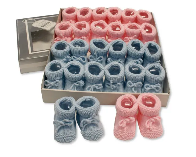 Baby Boys Girls Booties Knitted Shoes Slippers Bootee Cable Blue Pink 0-6 54 76