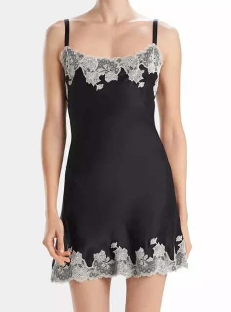 Josie Natori 278183 Lolita Scalloped Silk Chemise Black/ cream size Medium