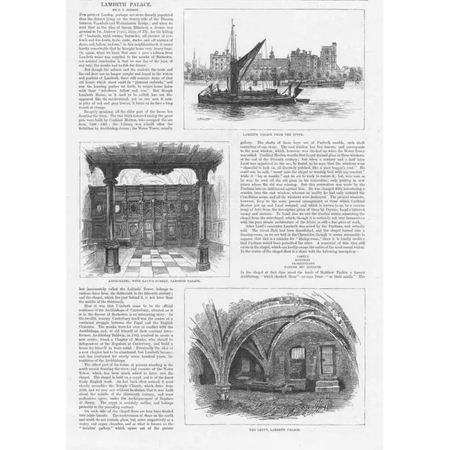 LONDON Views of Lambeth Palace - Double Sided Antique Print 1894