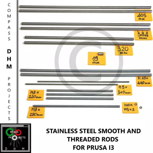 Kit barre filettate e lisce Prusa i3- stainless steel smooth & threaded rods- 3D