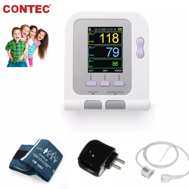 Digital Pediatric Blood Pressure Monitor Machine Child NIBP Cuff SpO2 AC Power