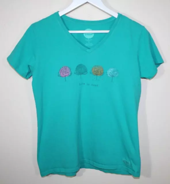 Life is Good Teal Four Seasons Size Medium V-neck Crusher Tee Short Sleeve Top