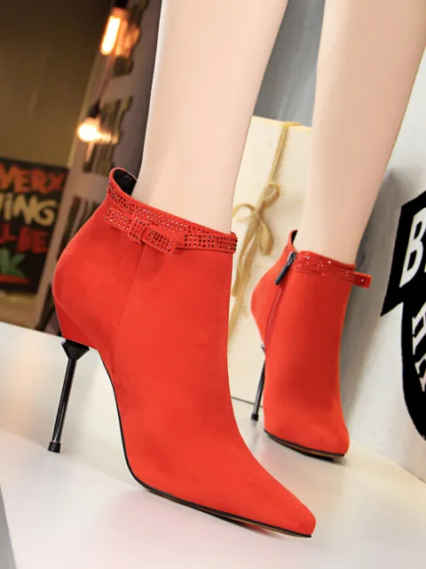 Bottes Bottines Chaussures Femme 11 CM Rouge Cuir Synthetique 8885