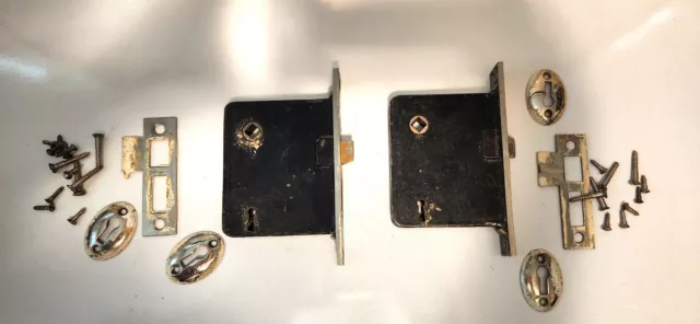 Antique Two (2) Horizontal Door Box Lock Sets 1930s to 1940s