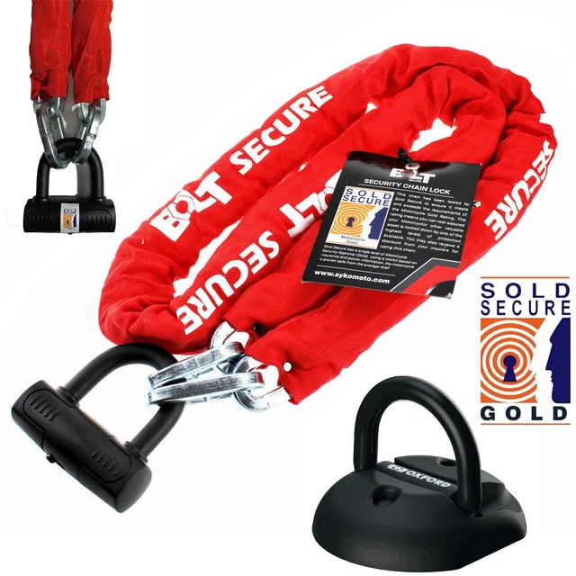 Bullone Moto Blocco Catena 1,0 M + Ancoraggio Task Force Oxford Venduto Pacchetto Sicuro