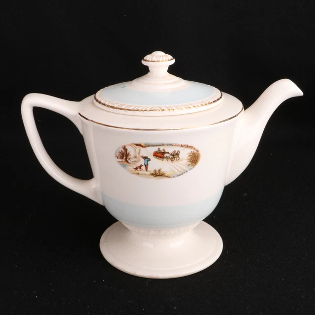 Homer Laughlin Teapot Currier and Ives Print Horse Sleigh