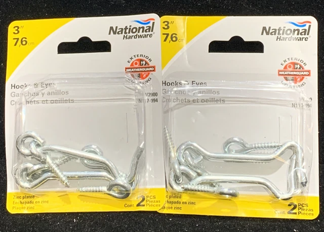 2 pack National Hardware N117-994 Hook & Eye, 3", Zinc Plated
