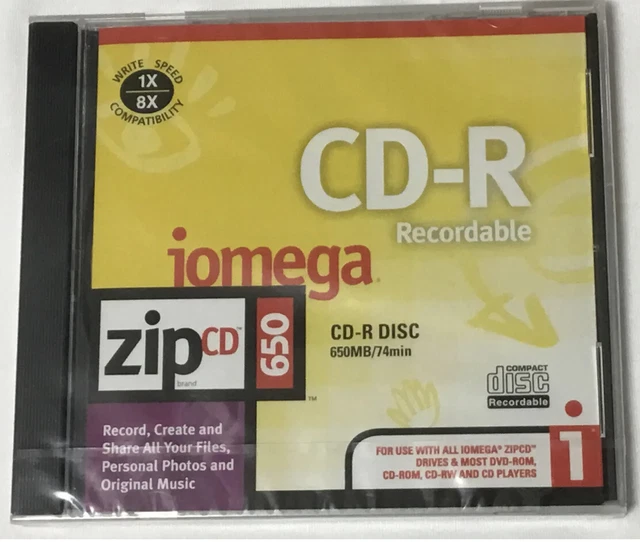 Iomega Recordable ZipCD 650 CD-R Write Speed 1X/8X New Factory Sealed