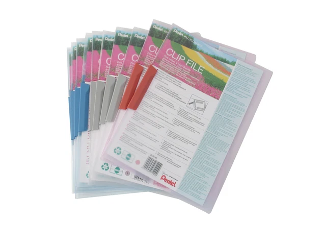 Pentel Recycology Clip File A4 Assorted Colours Pack 10