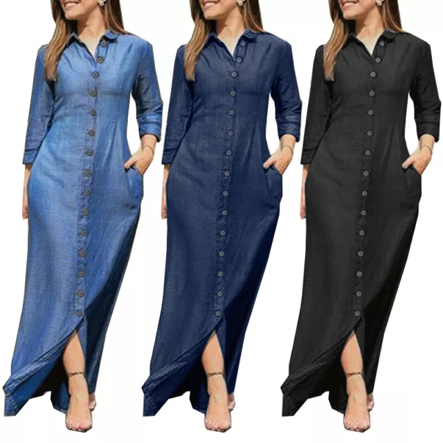 Robe Chemise Boutonnée À Manches Longues Pour Femme Grande Taille Tunique De #