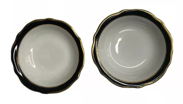 2 Vintage Jackson China Syracuse Restaurant Black Gold White 4.5” Berry Bowls