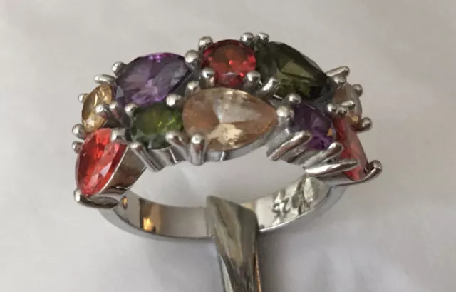 Premium 925 Estate Sterling Silver Bouquet of 10 Gems on Point Size 7.5 Ring