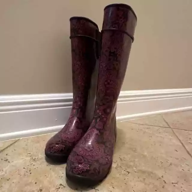 EUC Sperry Pelican Tall Paisley Rainboots, Women’s 8 Brown/Pink - worn once 2