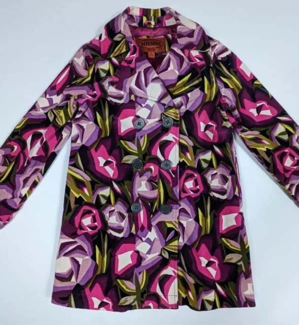 Missoni For Target Jacket Pink Purple Floral Pea Coat Trench Youth Girl's Medium