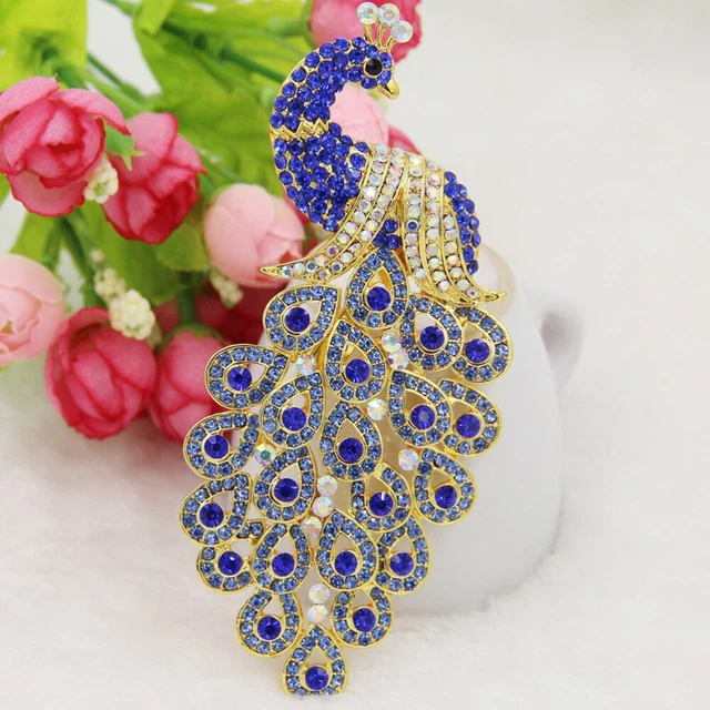Broche de diseño pavo real pin pedrería pecho delicada bufanda elegante hebilla mujer Corsag
