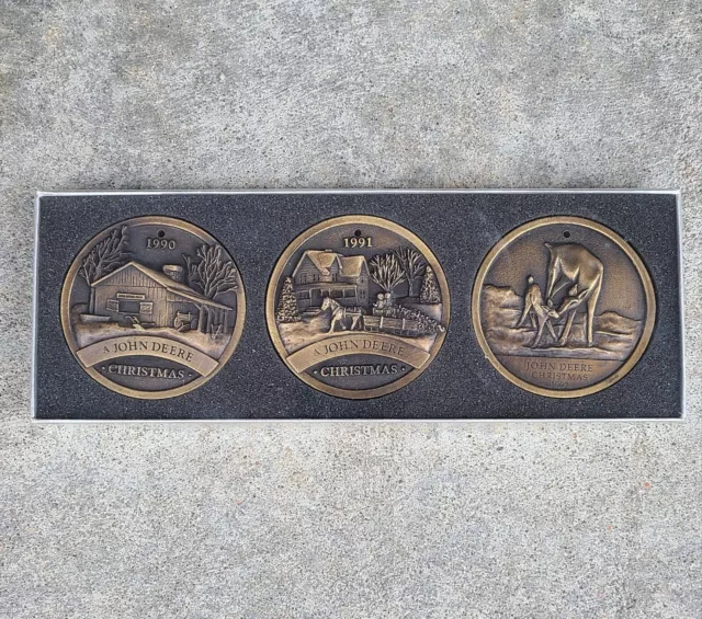 Set of 3 John Deere Christmas Medallion Limited Edition 1990, 91, 92 Brass
