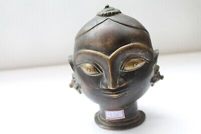 Old Brass Hindu Goddess of Love & Fertility Big Parvati Gauri Head Bust NH3826