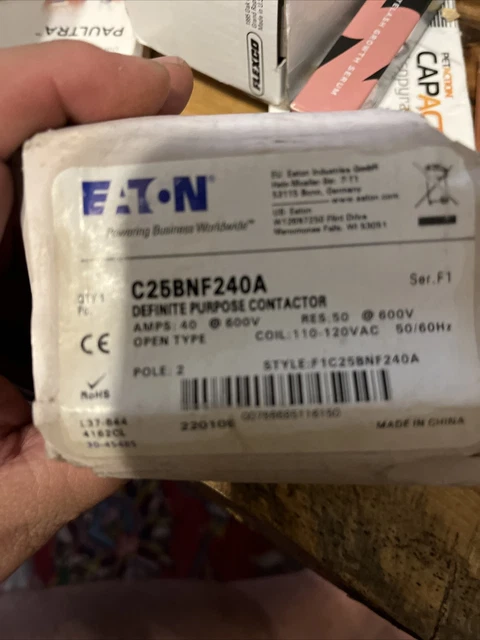 C25BNF240A Eaton / Cutler Hammer Contactor - 40 Amp / 2 Pole / 110/120V Coil