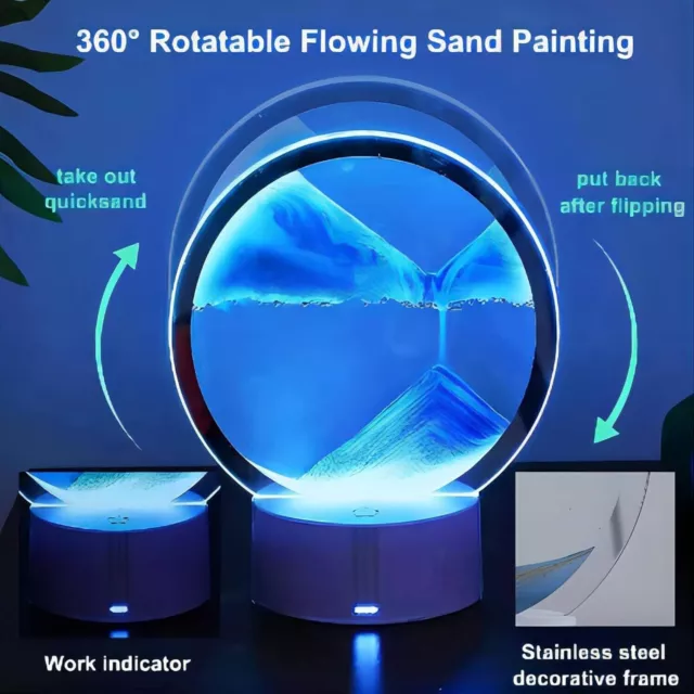 Moving Sand Picture 3D LED Light Quicksand Table Lamp Sea Sandscape Hourglass UK 3