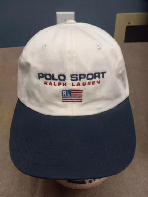Vintage Polo Sport Ralph Lauren Hat USA Flag Adjustable Baseball Cap White