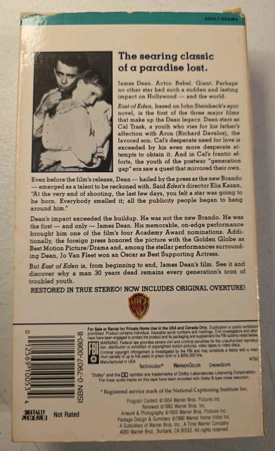 EAST OF EDEN VHS James Dean Julie Harris Eli Kazan Steinbeck Rare £5.43 ...