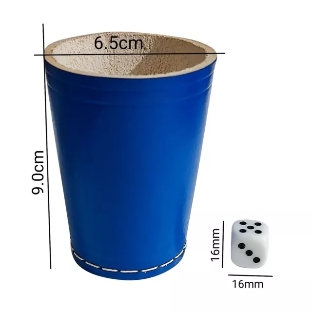 Colour Dice Cup with 5 Dice 16mm Shaker Genuine Leather Poker Farkle Games night 2