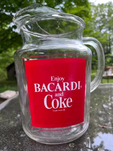 Vintage Bacardi Rum and Coca-Cola 2 Quart Glass Pitcher w/ ice lip Coke