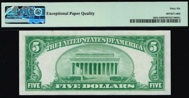 LGS. LIGHT GREEN SEAL. $5 1934 Chicago FRN. Fr. 1955-G. PMG 66 EPQ 2