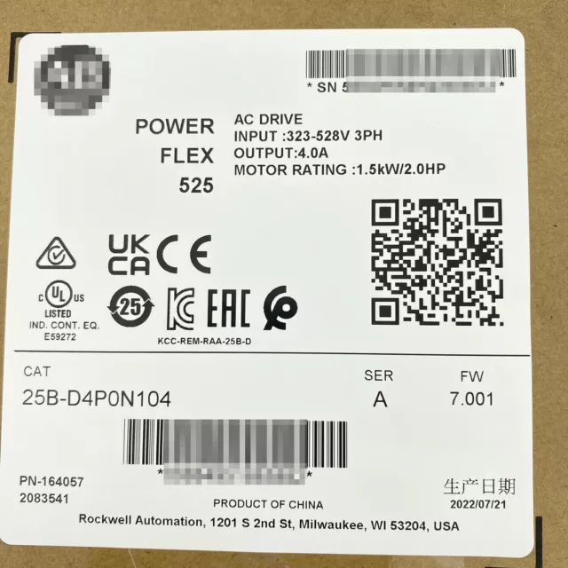 AB 25B-D4P0N104 PowerFlex 525 AC Drive 480V 2.0HP   New Sealed Free Shipping