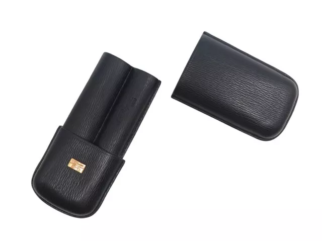 Neuf Etui St Dupont A 2 Cigares Longs Cuir Noir Black Leather Cigar Case 240€