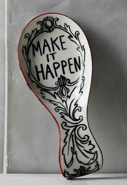 Anthropologie Spoon Rest MOLLY HATCH Make It Happen SKETCHED STORY Stoneware NIB