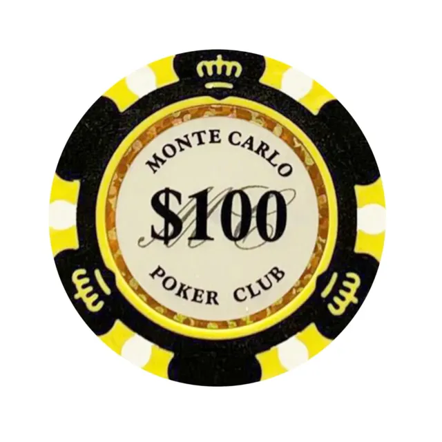 NEW 100 Black $100 Monte Carlo Smooth 14 Gram Clay Poker Chips - Exclusive