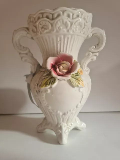 Vase Ancien de barbotine, CAPODIMONTE 60s , Vintage, Floral - Antique, Old Vase