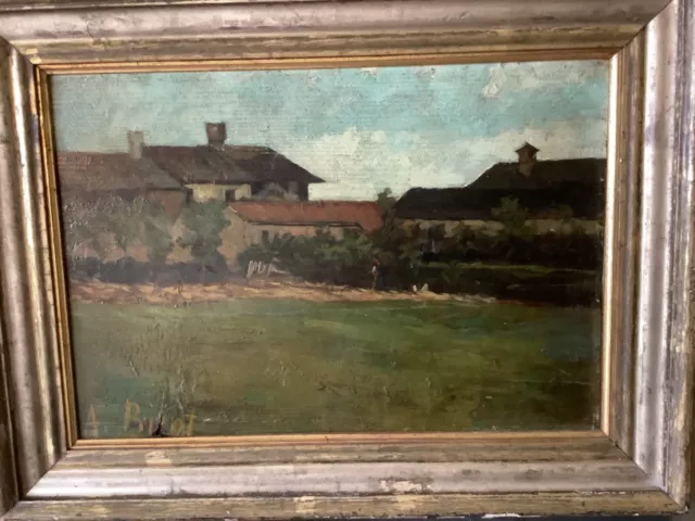 Early 20th Century French Oil Painting on panel/ board farm Rural Scene signed