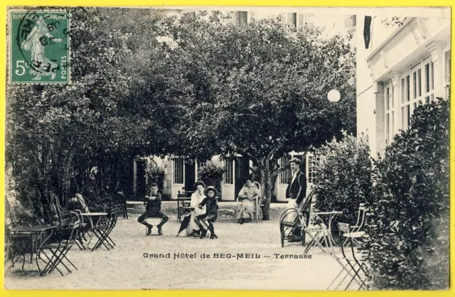 cpa Rare 29 - FOUESNANT (Finistère) Terrasse du GRAND HÔTEL de BEG MEIL Animée