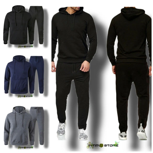 Tuta Uomo Invernale Completo Sport In Felpa Elastica Cappuccio Slim Fit 2 Pezzi