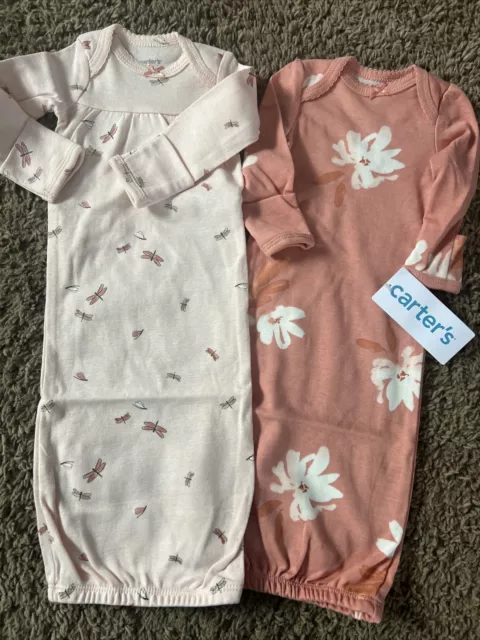 NEW NWT Carters Girls Size Preemie 2 Pack Sleep Gowns Pretty