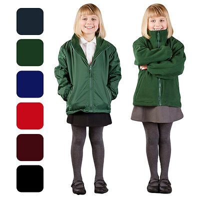 Ragazze In Pile Reversibile Giacca Invernale Calda RAIN COAT School Uniform impermeabili