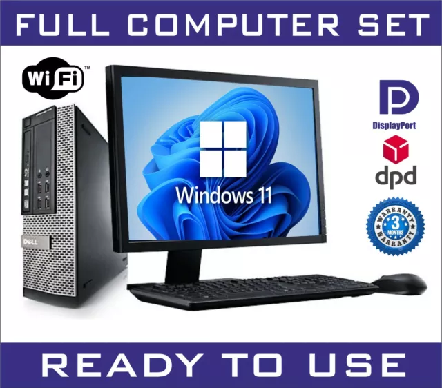 Full Dual Core Desktop Pc Set Dell Tft Computer 8Gb Ram 250Gb Hd Wifi Windows 11