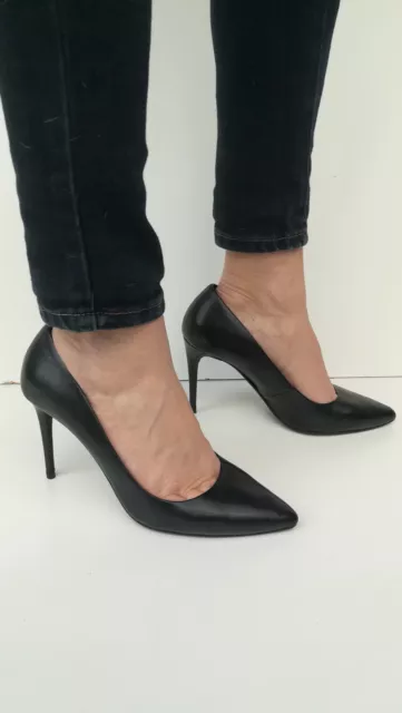 CUIR  pointure 39 escarpins à talon 10cm chaussures femme soirée noir Vera pelle