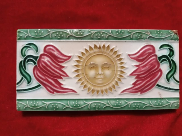 5 Piece Lot Art Deco Floral Design Used Majolica Ceramic Tiles Japan 0300 5
