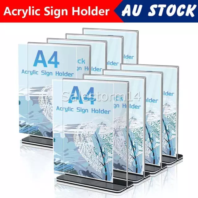 A4 Size Double Sided Sign Holder Acrylic Retail Display Stands Menu Holder AUS