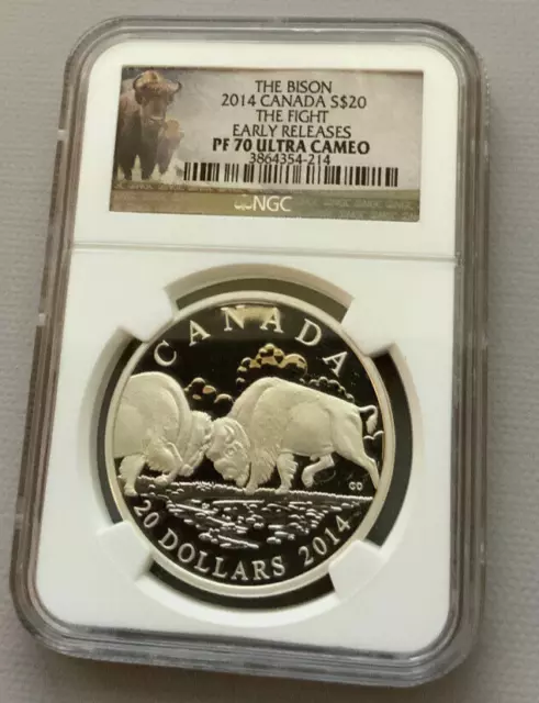 2014 Canada S$20 The Bison The Fight Silver Coin NGC PF70 Ultra Cameo