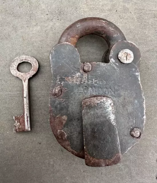 Antique Collectible Old Rare Hobbs & Co. London Solid Iron Padlock With Key