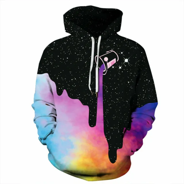 Womens Mens Casual Graphic Print Rainbow Galaxy Paint Sweatshirt Hoodie S/M MG