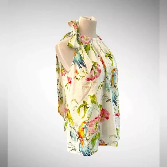 SZ L Tommy Bahama Women’s Tulum Blooms Linen Halter Top PARROTS