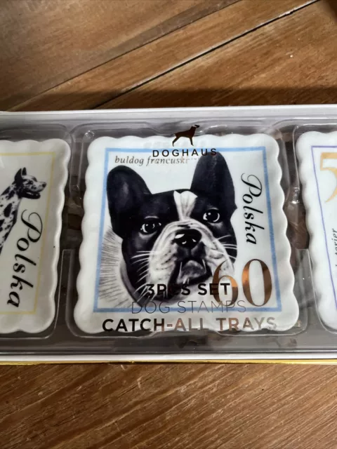 NIB 3 Ceramic Trays Stamps French Bulldog Great Dane Siamese Cat Doghaus 3