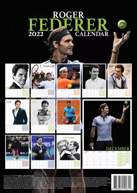 Roger Federer Calendar 2022 A3 Large Size Wall New 2